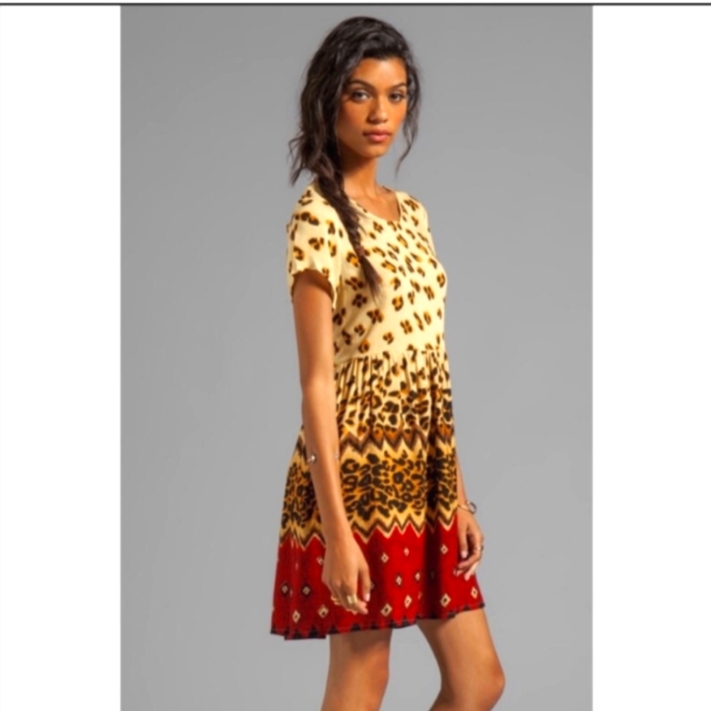 MinkPink Wild Things Mini Leopard Cheetah Boho Babydoll Dress Sz L